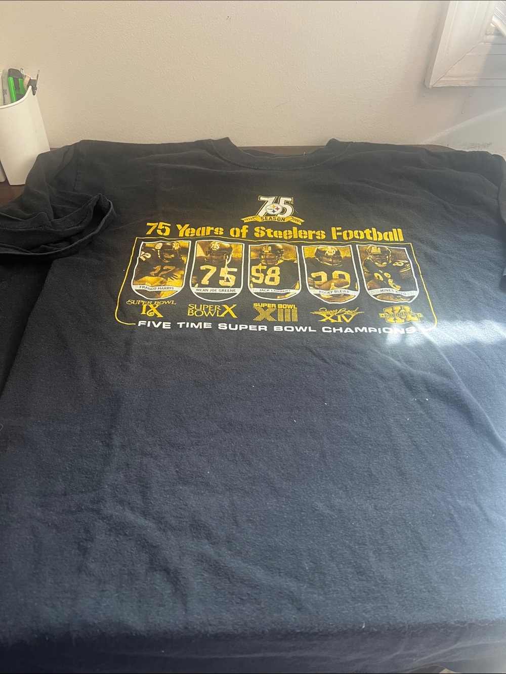 NFL Black and Yellow Steelers 75 Years Football Anniversary Graphic Tee